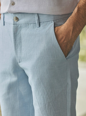 Current Blue Linen Stripe Trousers