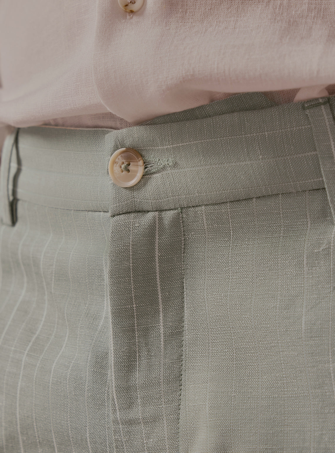 Harbour Green Linen Stripe Trousers
