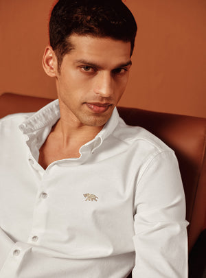 Refined Ivory Cotton Stretch Oxford Shirt