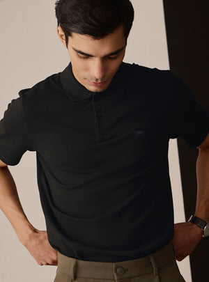 Coal Black Cotton Stretch Polo