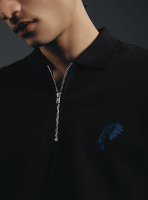 Coal Black Cotton Stretch Pique Polo
