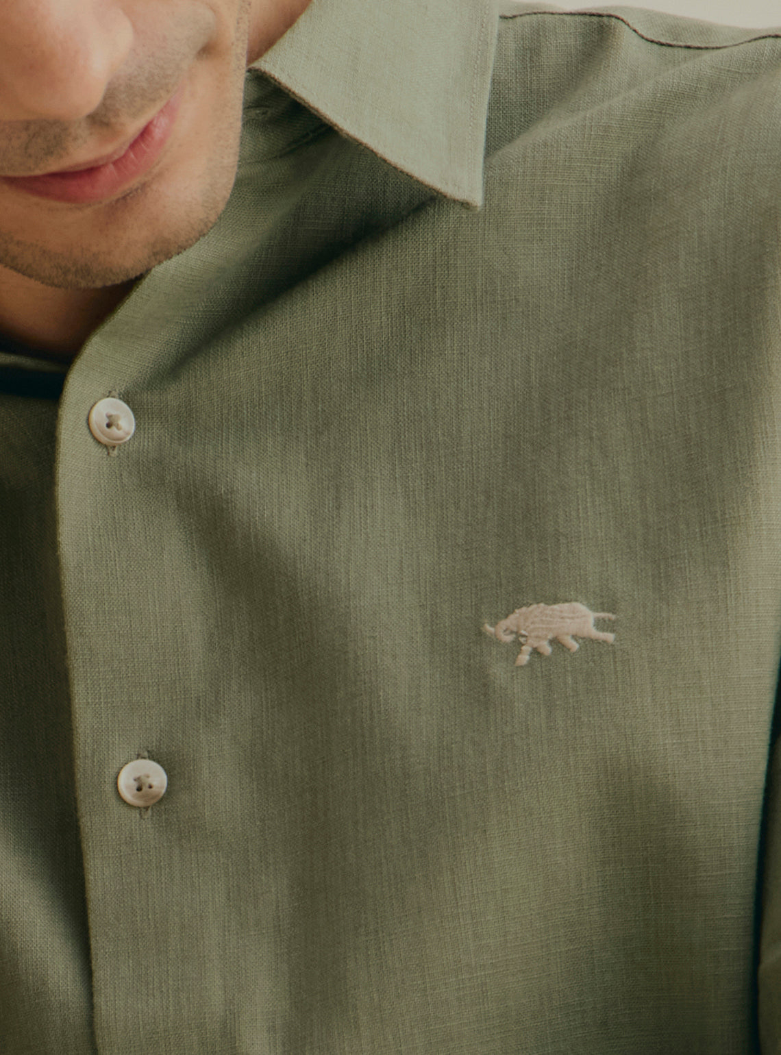 Spinach Green Cotton Slub Shirt