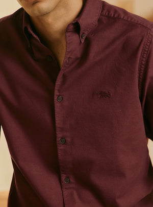 Merlot Burgundy Cotton Stretch Oxford Shirt