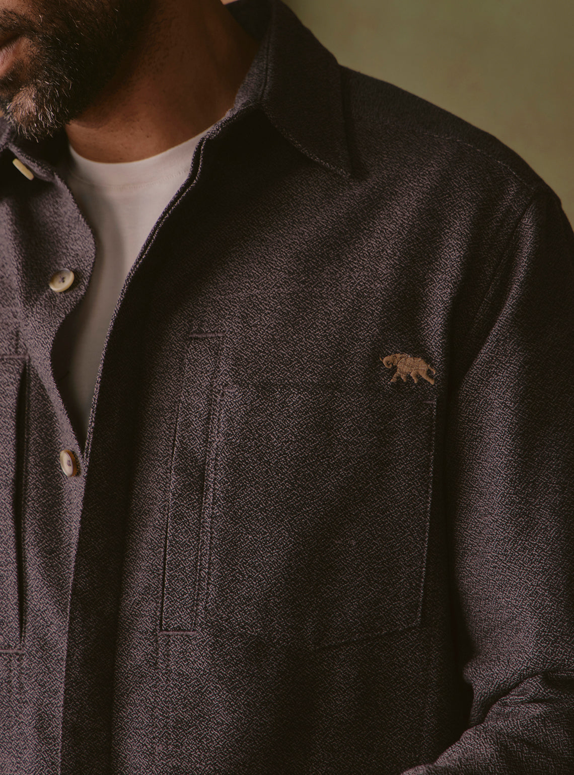 Canyon Brown Cotton Blend Dobby Overshirt