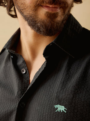 Black Cotton Seersucker Shirt