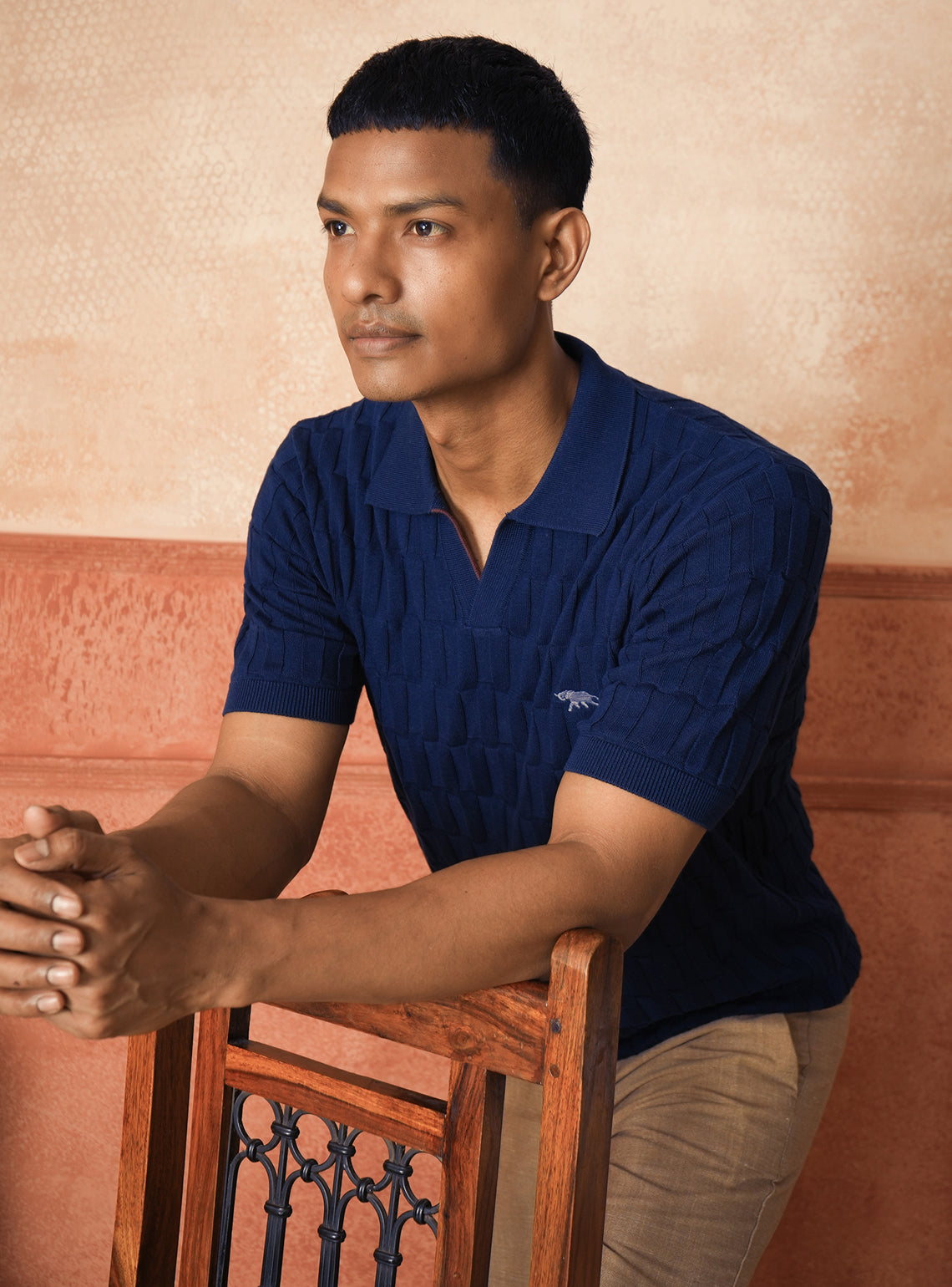 Tempest Navy Cotton Open-Neck Polo