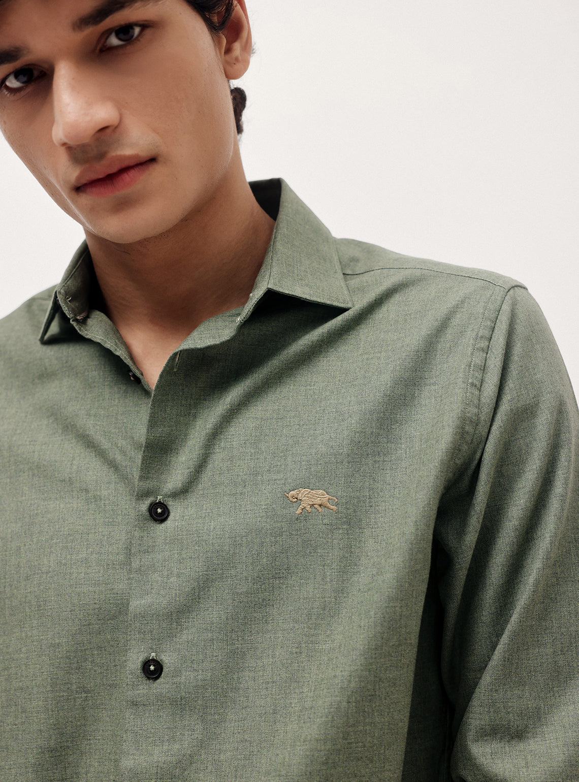 Oslo Green Cotton Melange Shirt