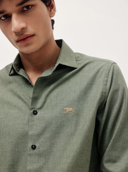 Oslo Green Cotton Melange Shirt