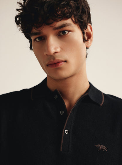 Onyx Black Moss Knit Polo