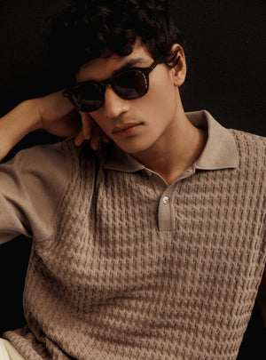 Khaki Spice Cotton Cable Knit Polo