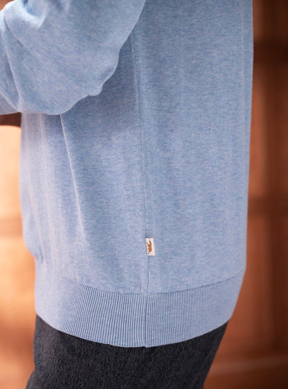 Cove Blue Cotton Melange Pullover