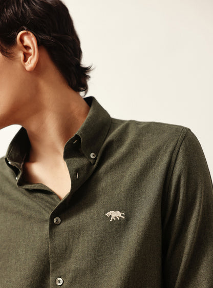 Kelp Olive Cotton Melange Shirt