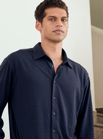 Berry Blue Cotton Blend Pointelle Shirt