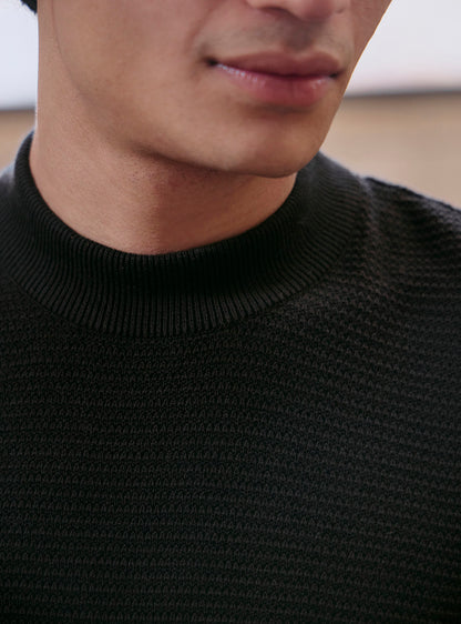 Onyx Black Cotton Wool Pullover