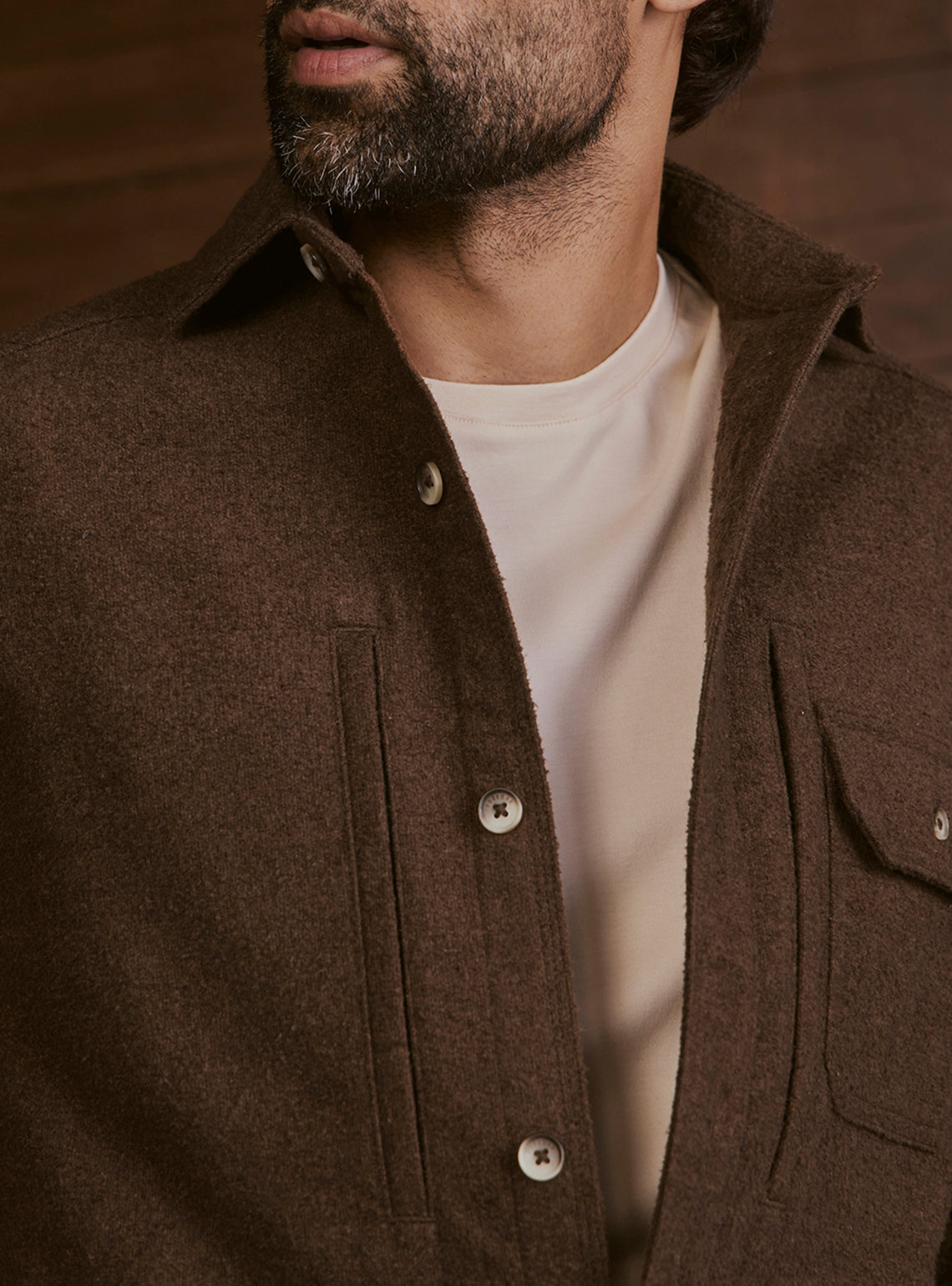 Woodland Brown Poly Blend Terry Overshirt