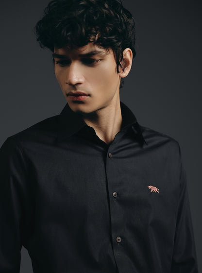 Shadow Black Cotton Evening Shirt