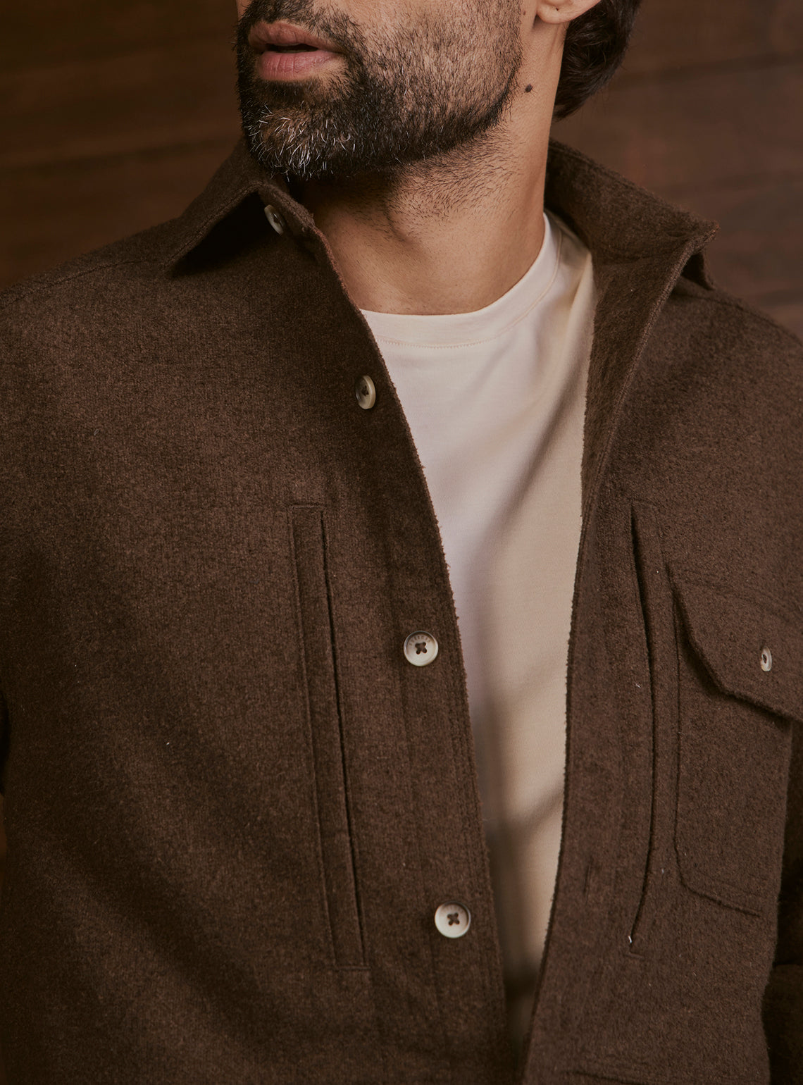 Woodland Brown Poly Blend Terry Overshirt