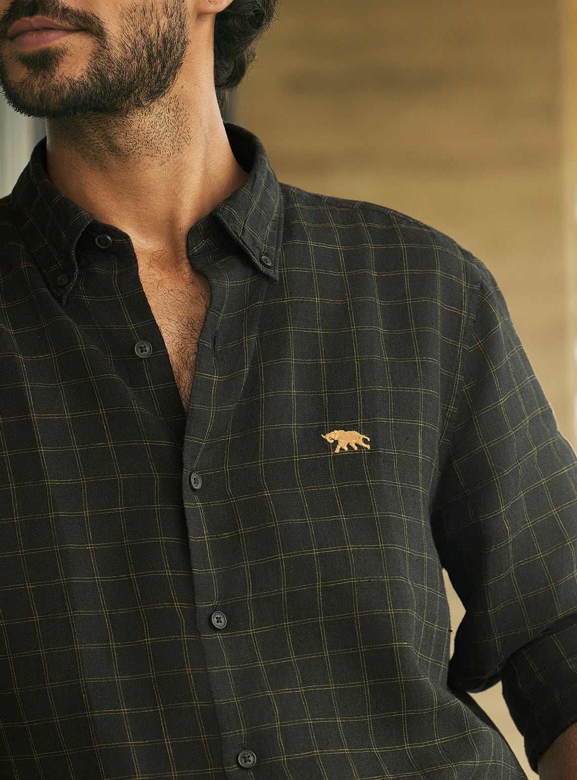 Onyx Gold European Linen Check Shirt