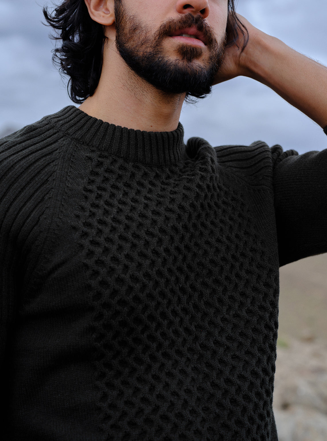 Eclipse Black Cotton Melange Pullover
