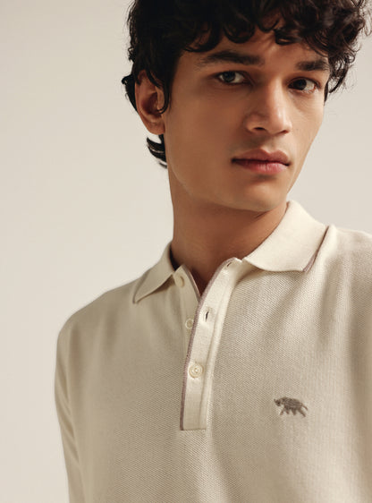 Almond White Moss Knit Polo
