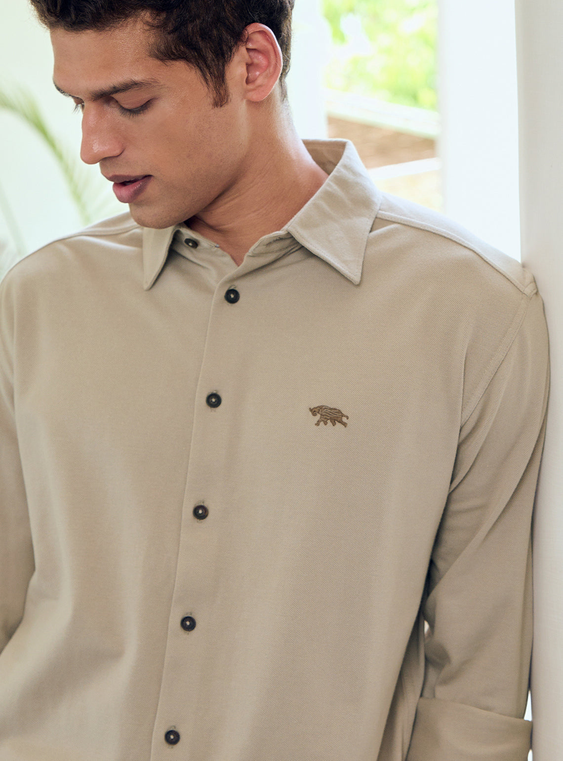 Quill Grey Cotton Blend Pique Shirt