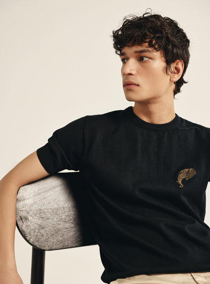 Midnight Black Cotton Crew Tee