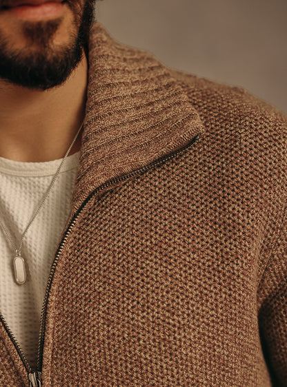 Copper Brown Cotton Melange Bomber Jacket