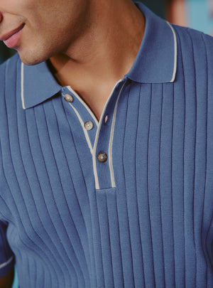 Hawaiian Blue Cotton Rib Polo