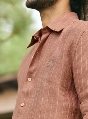 Burlap Brown European Linen Stripe Shirt