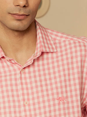 Sea Pink Cotton Bamboo Check Shirt