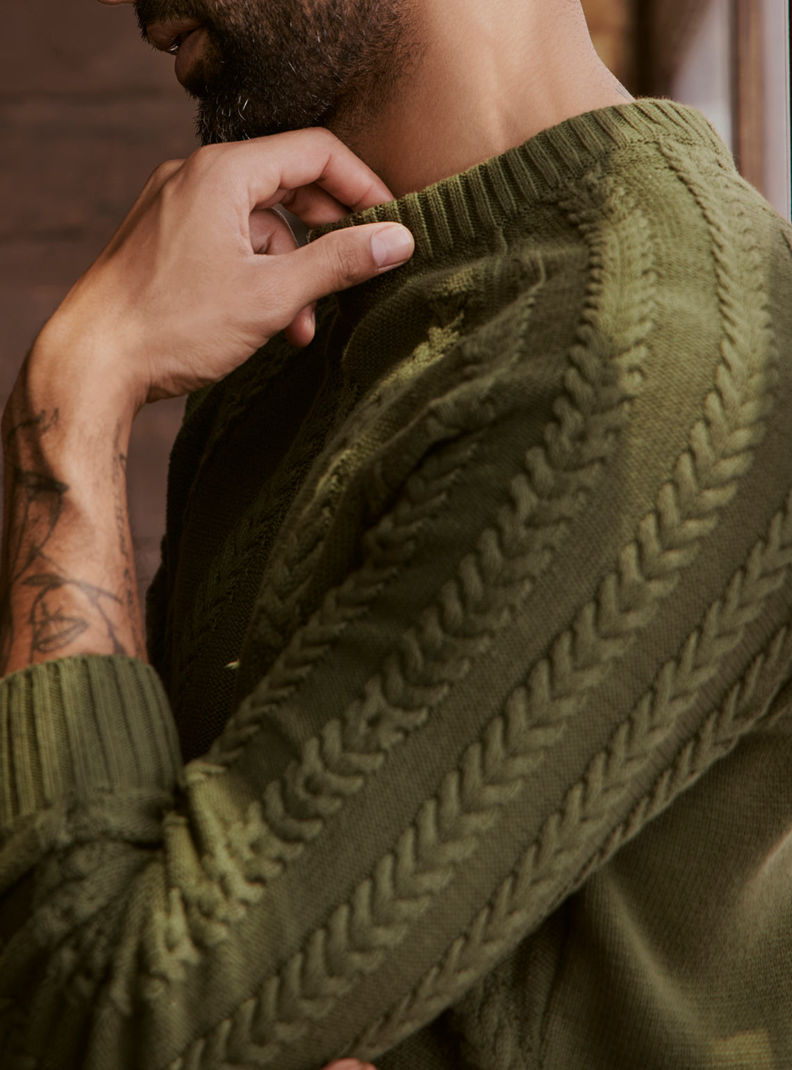 Canopy Olive Cable Cotton Wool Pullover