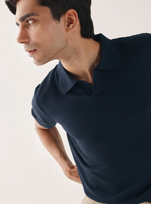 Deep Navy Cotton Textured Polo