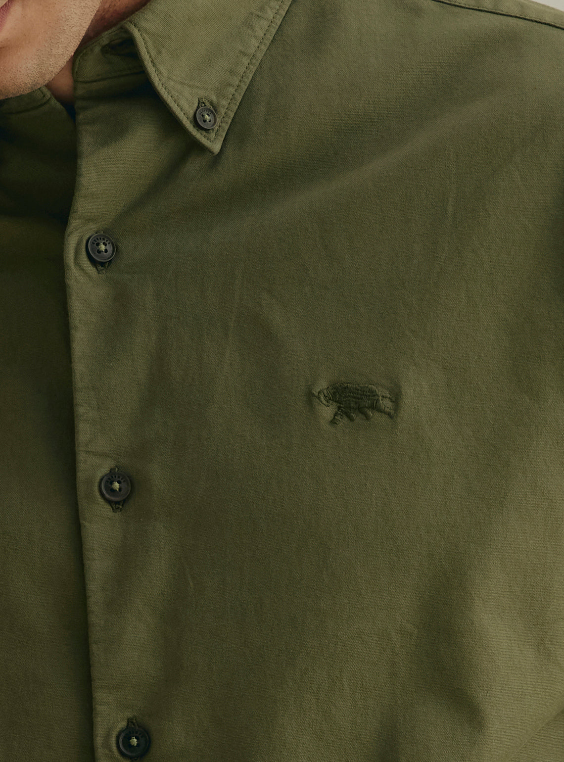 Arugula Olive Cotton Stretch Oxford Shirt