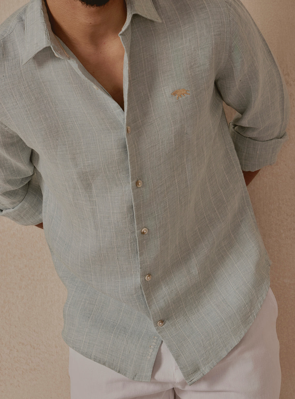 Tide Green Linen Stripe Shirt