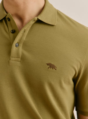 Matcha Olive Cotton Stretch Pique Polo