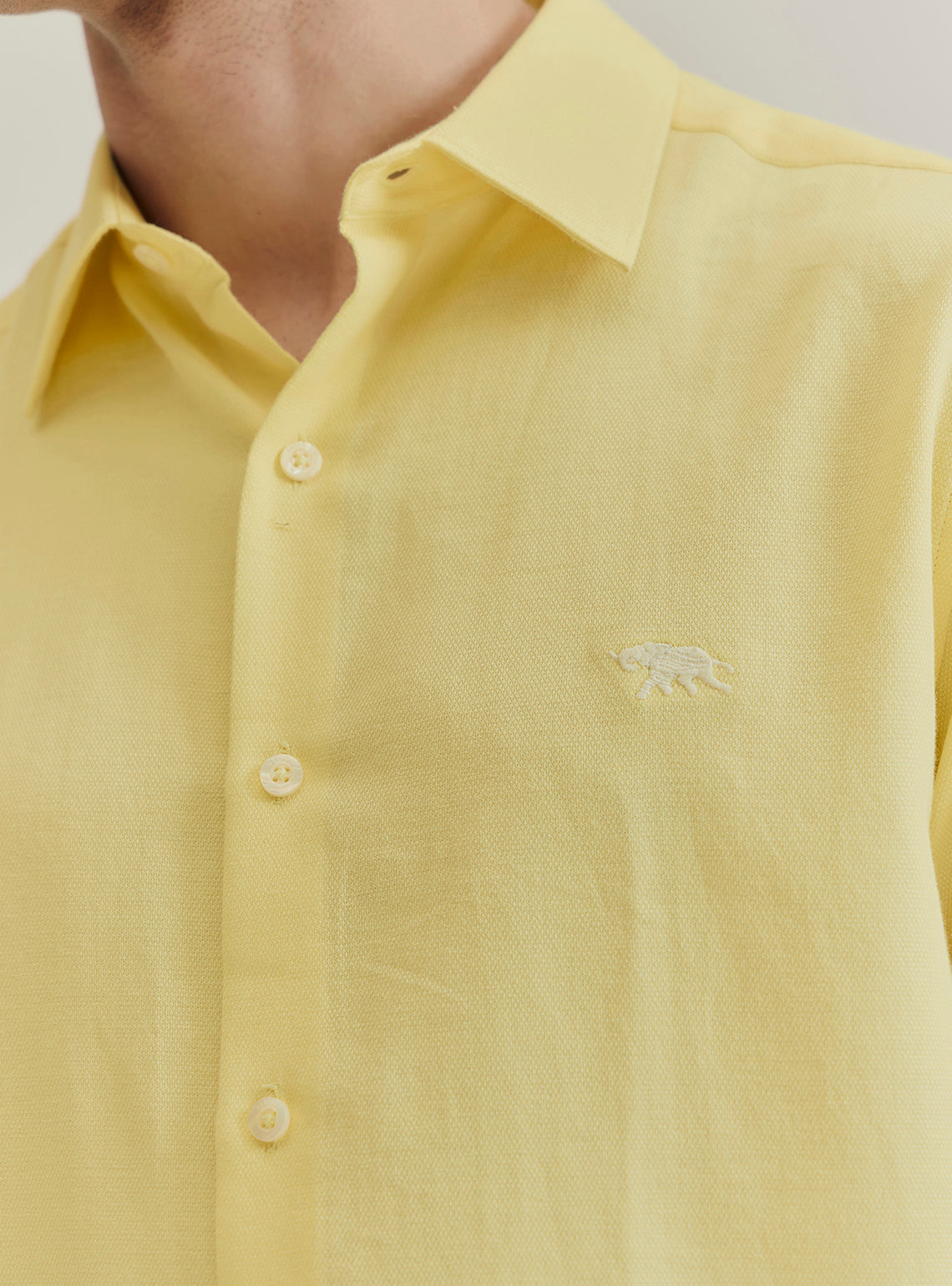 Lemon Yellow Cotton Dobby Shirt