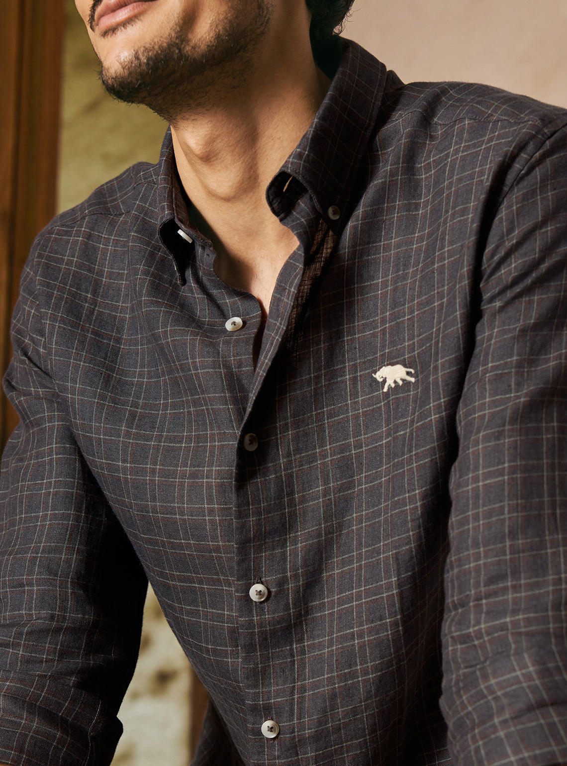 Matrix Grey European Linen Check Shirt