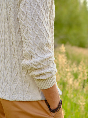 Snowy Off-White Cotton Melange Pullover