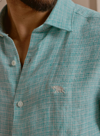 Lagoon Teal Linen Structure Shirt