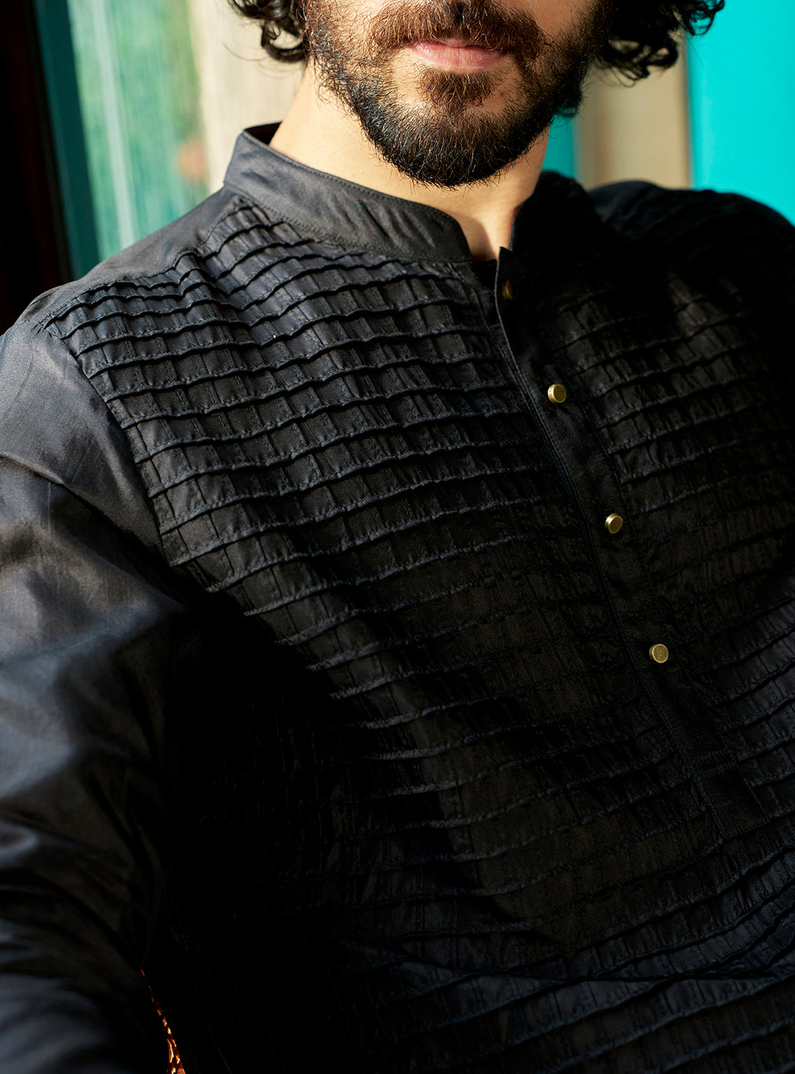 Kaal Black Bangalore Silk Kurta