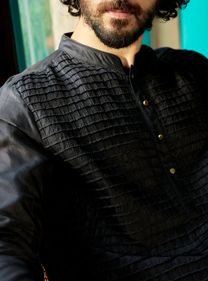 Kaal Black Bangalore Silk Kurta