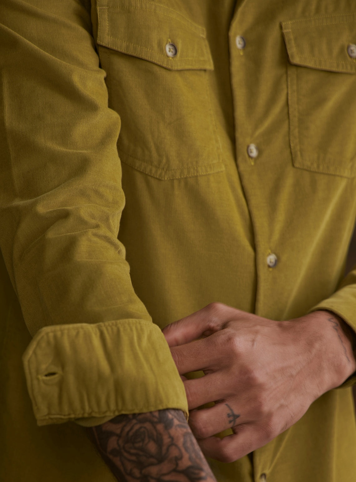Forest Olive Cotton Tencel Cordruoy Shirt
