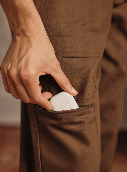Eclipse Brown Cotton Herringbone Trousers