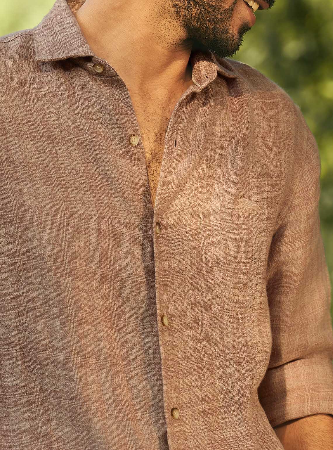 Cove Brown European Linen Check Shirt