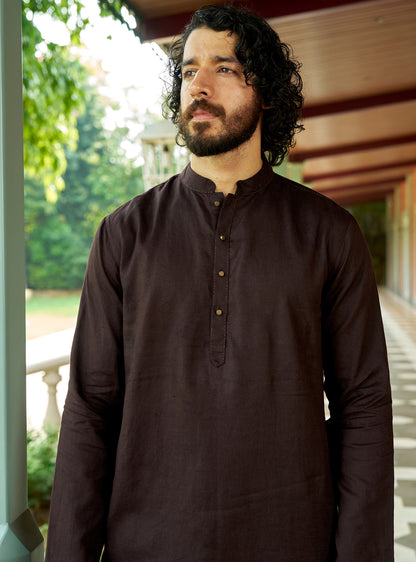 Dhar Brown Linen Kurta