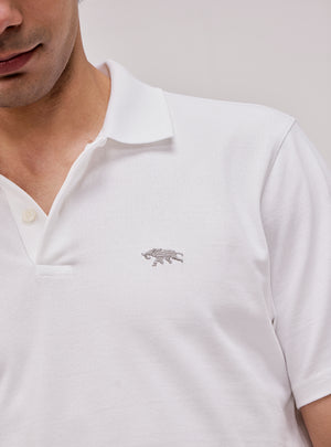 Cloud White Cotton Stretch Polo