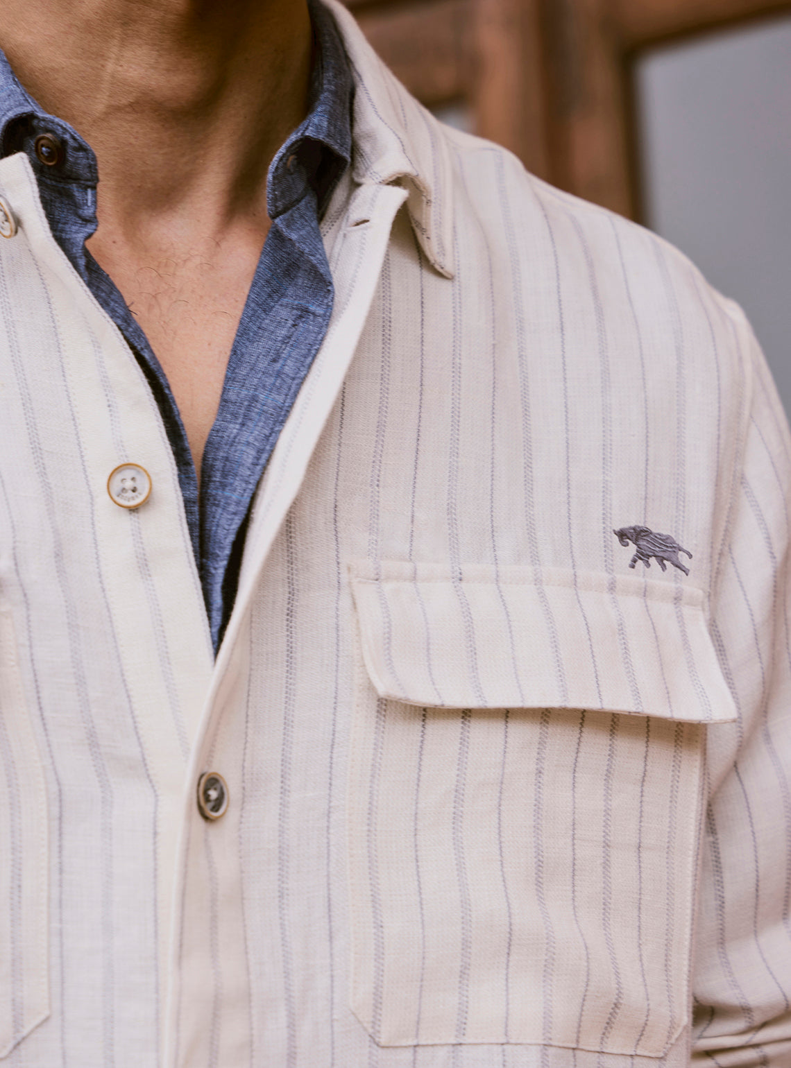 Vanilla Off-White Linen Dobby Jacket