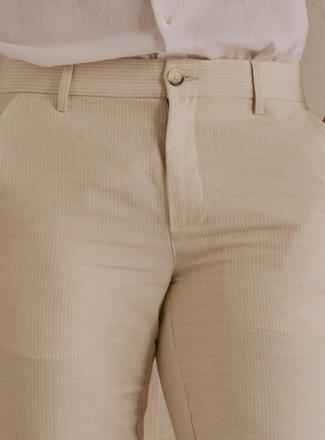 Dune Beige Linen Stripe Trousers