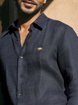 Prussian Navy European Linen Shirt
