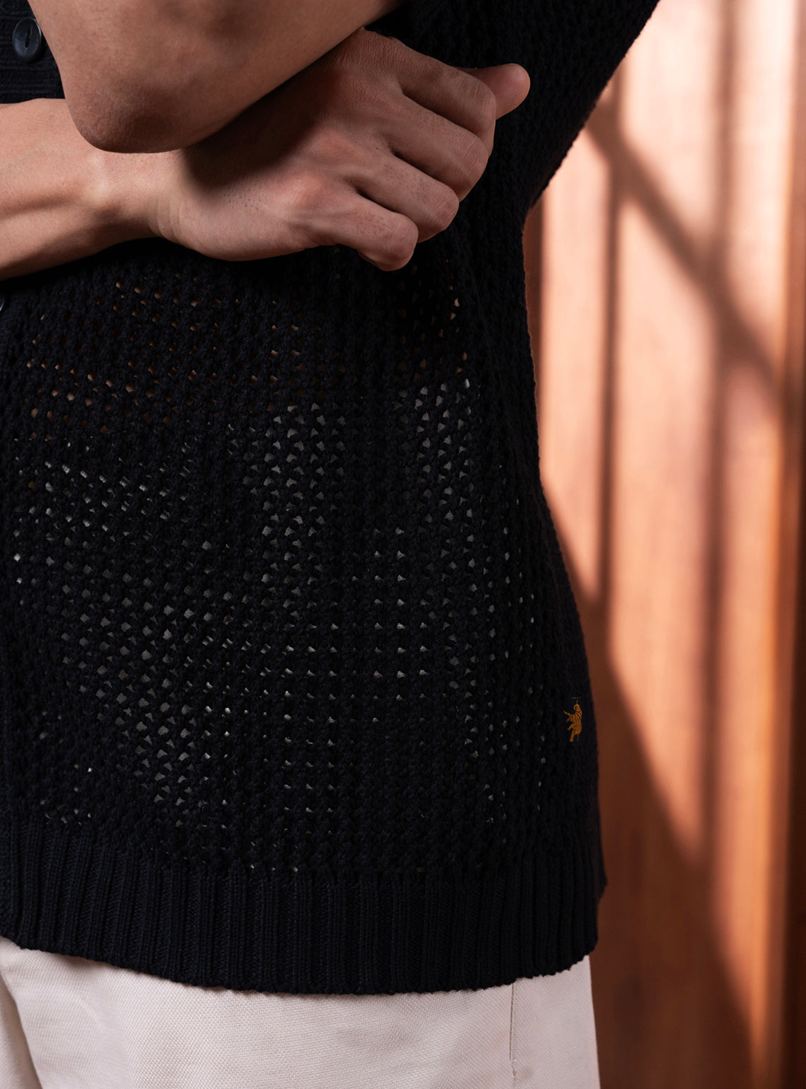 Bunker Black Cotton Blend Knit Shirt